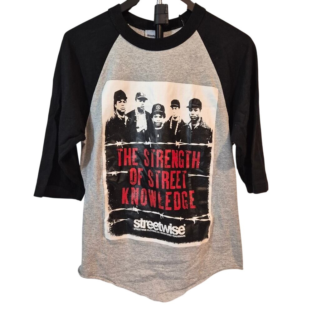 Streetwise NWA Strength of Street Knowledge Raglan Baseball Tee Grey Black S